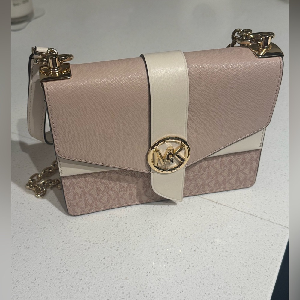 Michael Kors Ivory/Pink and Colorblock Gold Crossbody Shoulder Bag